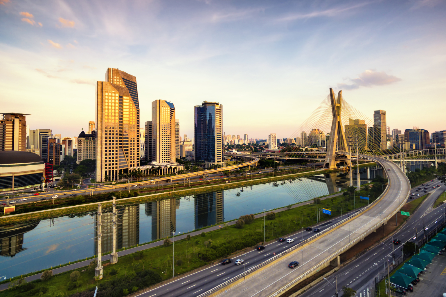 Famous cable stayed bridge at Sao Paulo city,